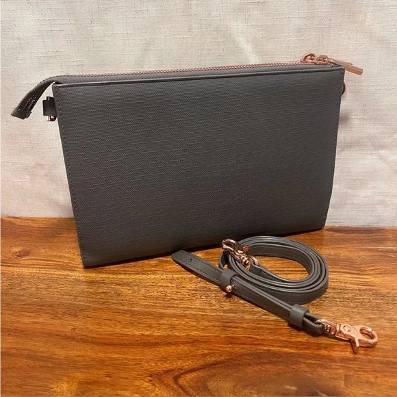 DAGNE DOVER Graphite Gray‎ Coated Canvas 3 In 1 Wallet Clutch & Crossbody Bag - Picture 3 of 16